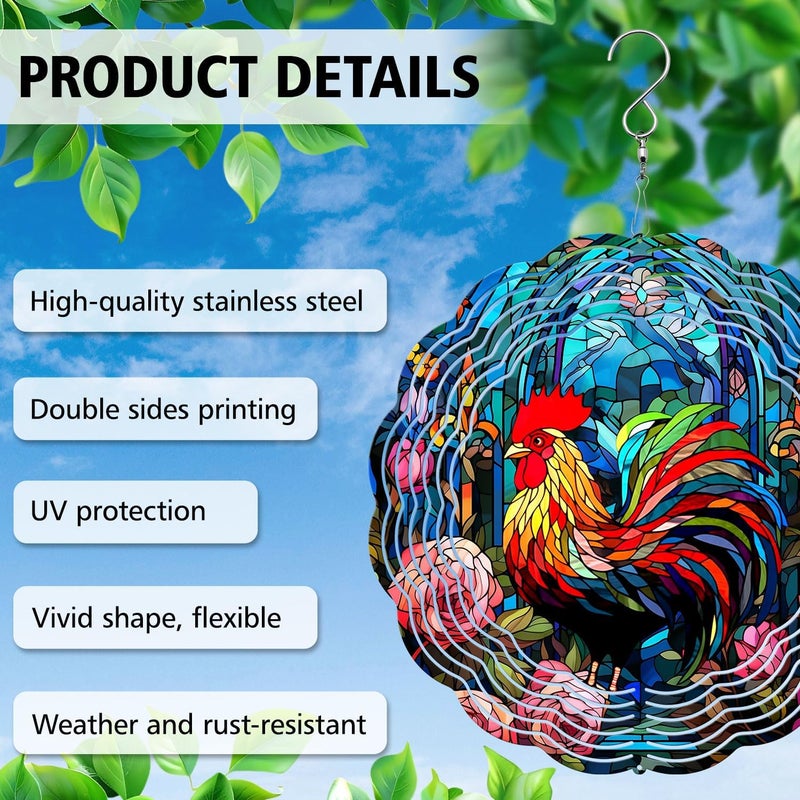 44memory Rooster Yard and Garden Wind Spinner, Unique 3D Hanging Rooster Wind Spinner - Image 4